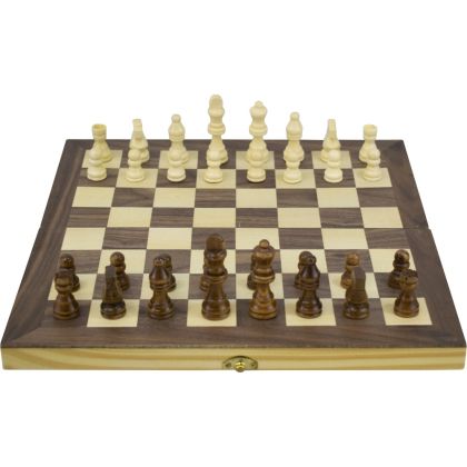 Шах, дама и табла 3 в 1 MAXIMA, Фурнир с интарзия, 34 см, Фигури 3 – 7 см