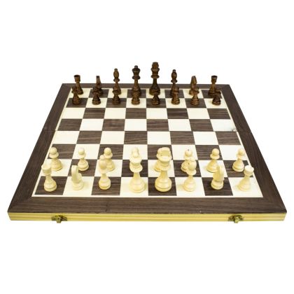 Шах, дама и табла 3 в 1 MAXIMA, Фурнир с интарзия, 49.5х49 см, Фигури 5 – 9 см