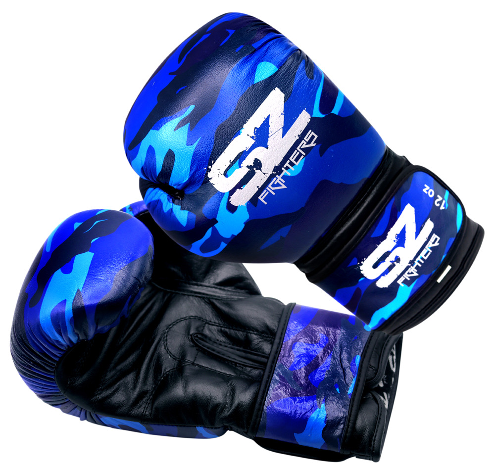 SZ Fighters – Боксови ръкавици естествена кожа – Camo – Blue 1